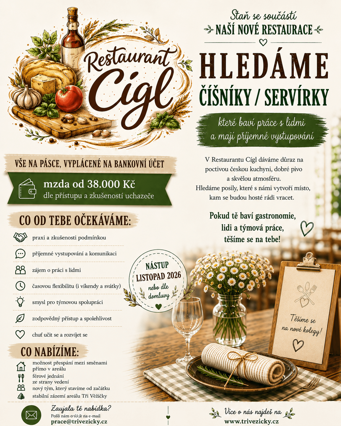Hledáme číšníky / servírky 