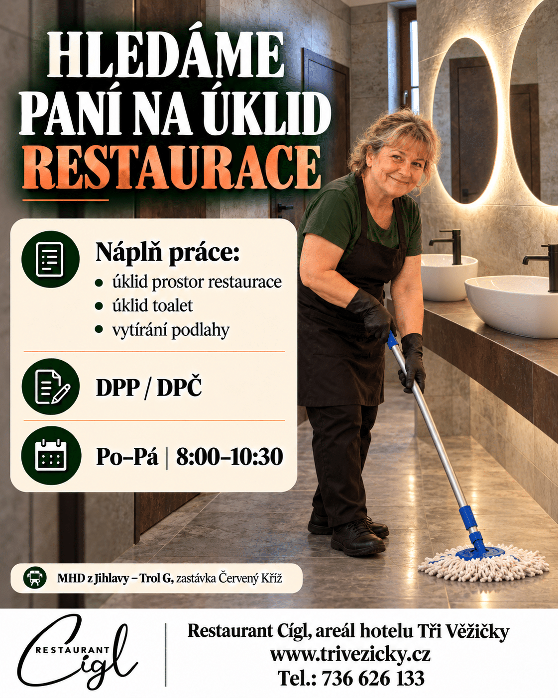 Hledáme paní na&nbsp;ranní úklid restaurace