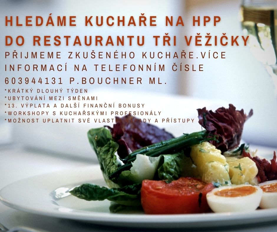 Hledáme kuchaře na HPP do restaurace Tři Vežičky